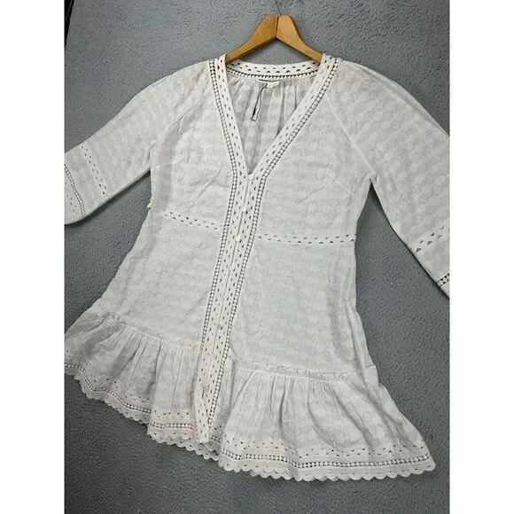 Veronica Beard Womens Mini Dress XL Daeja White Geometric Lace‎ Button Up NEW